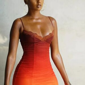 Fashion Nova  Cardi B Inspired Red and Orange Chemise